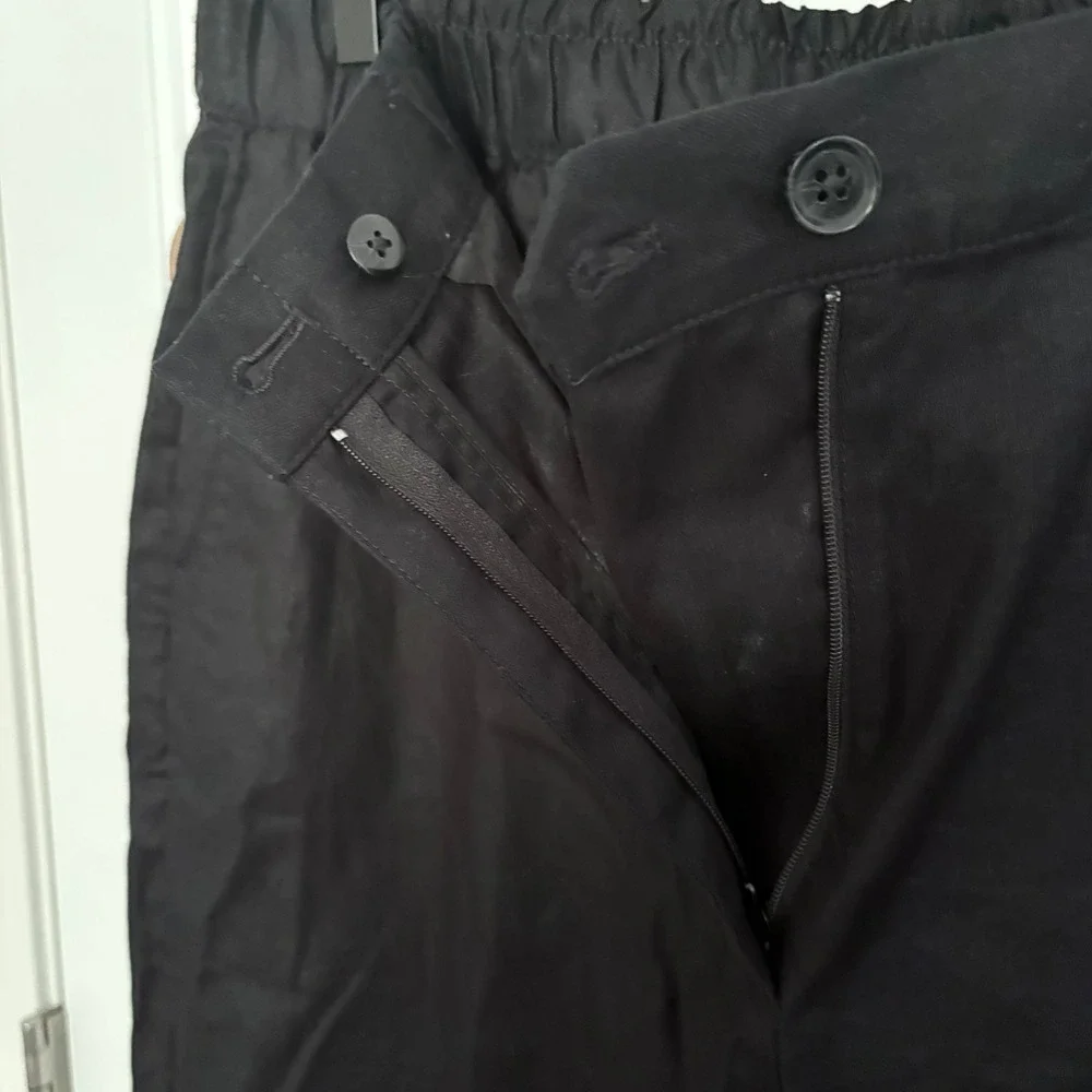 Banana Republic Pants Tapered High-Rise Large Black Linen Blend Elastic Waist